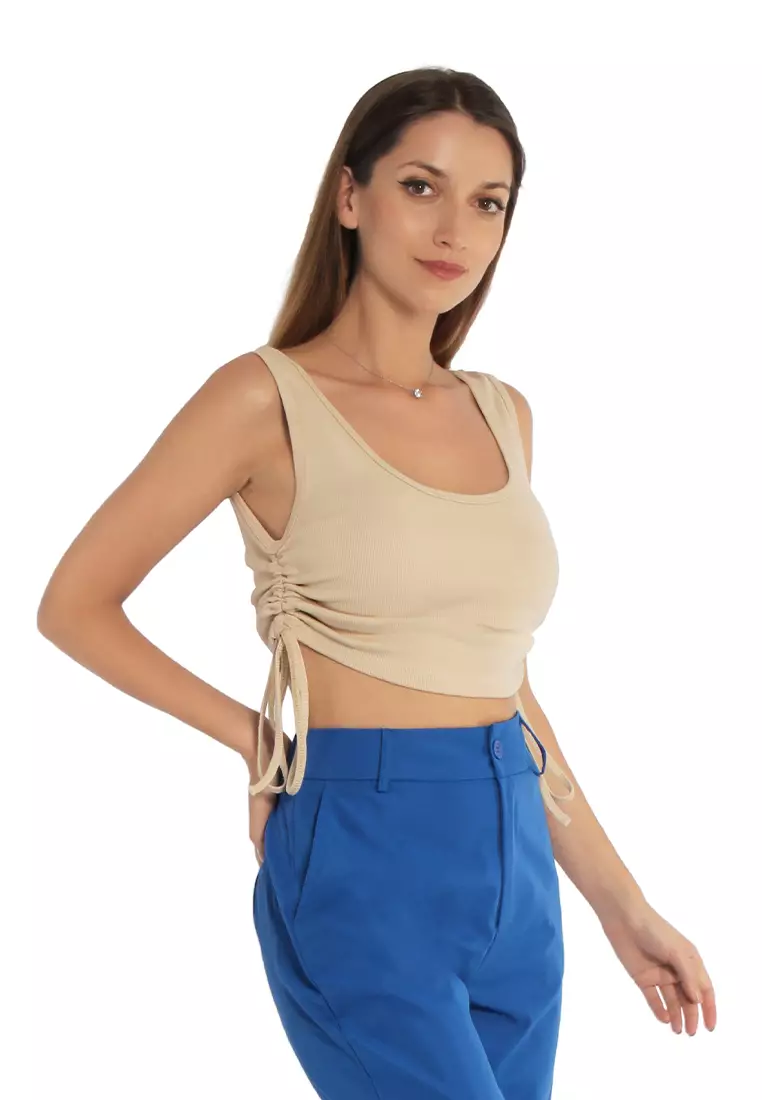 Crop Top Beige Ruched