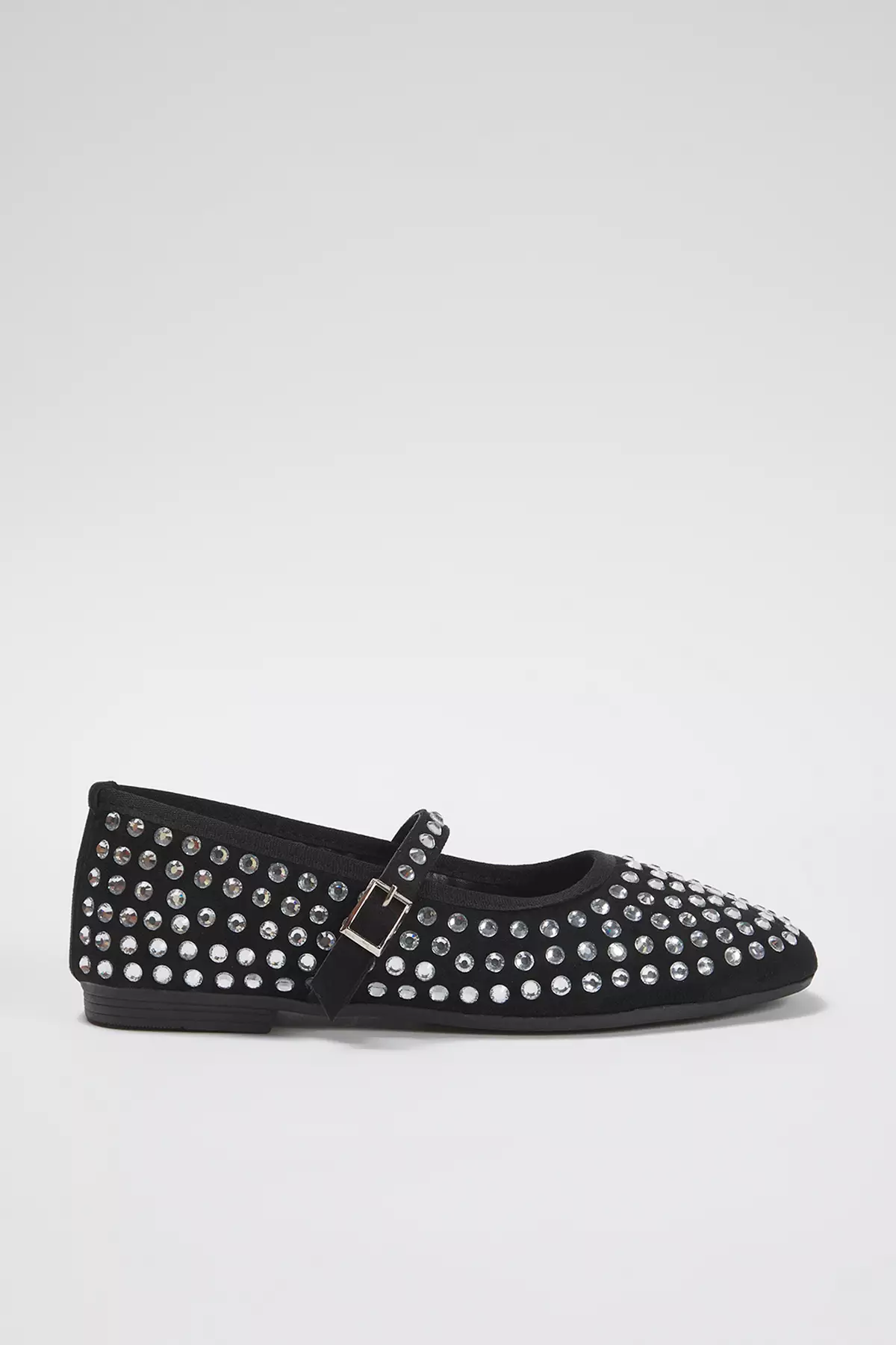 Black Stone Suede Almond Toe Mary Jane Women's Ballerina Flats Takss25Be00014
