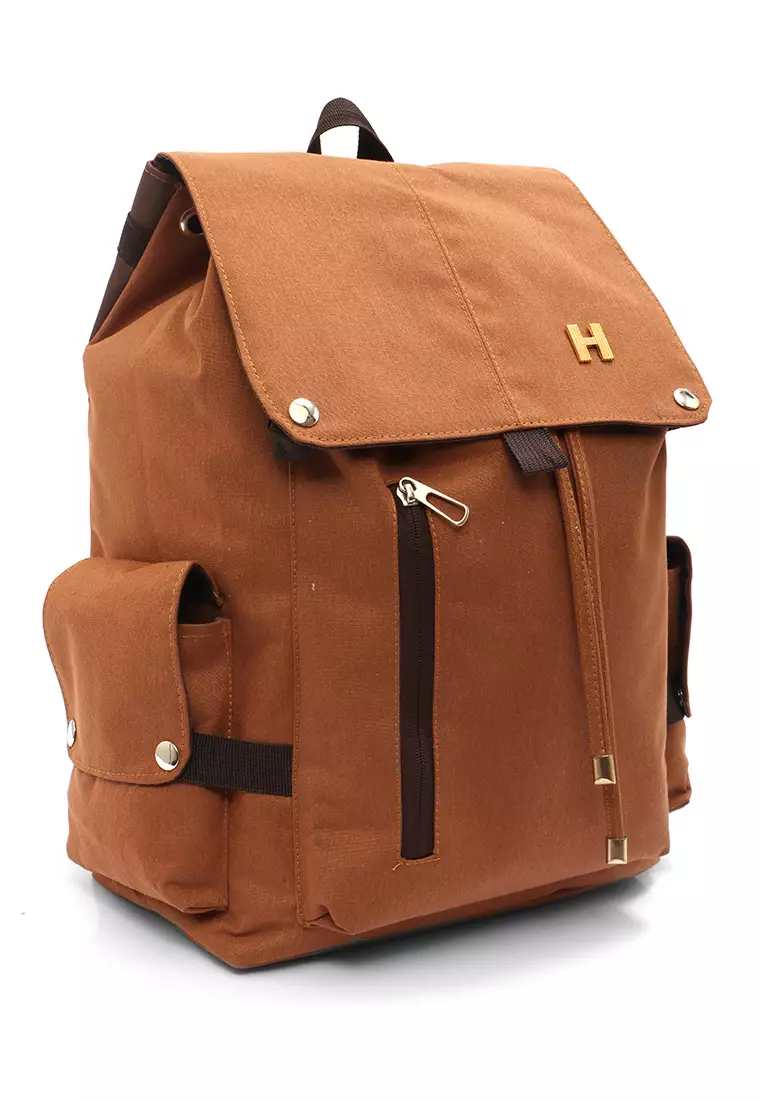 Doomb Backpack Sekolah Unisex Style Casual Many Slot Large Storage Material Canvas ORIGINAL - Khaki