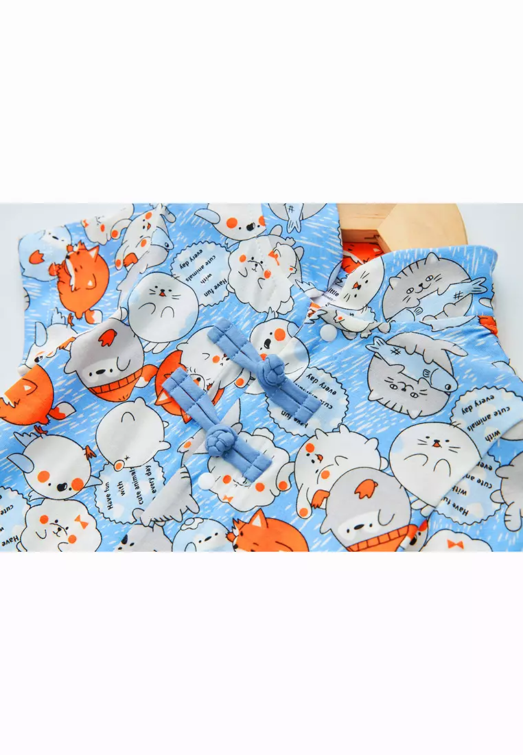 Purrfect Family Paws Baby Boy Blue Little Cats Cheongsam Romper Family Wear 0801