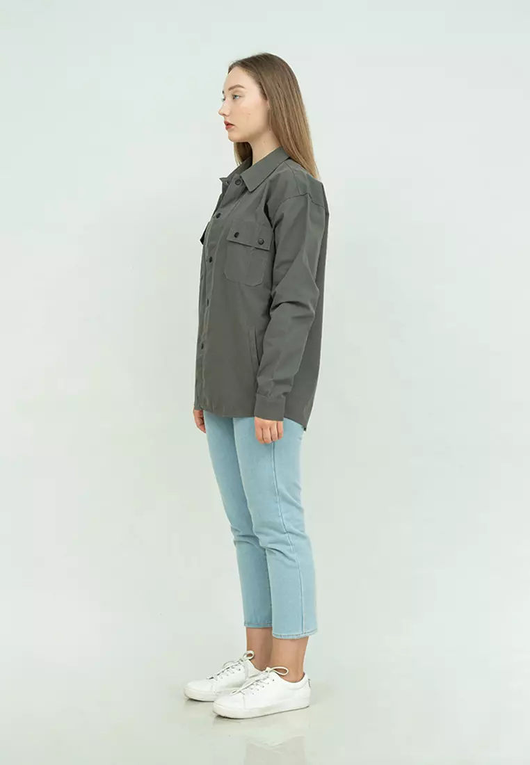 Jaket parka outer jaket wanita semi parka warna Abuabu unisex