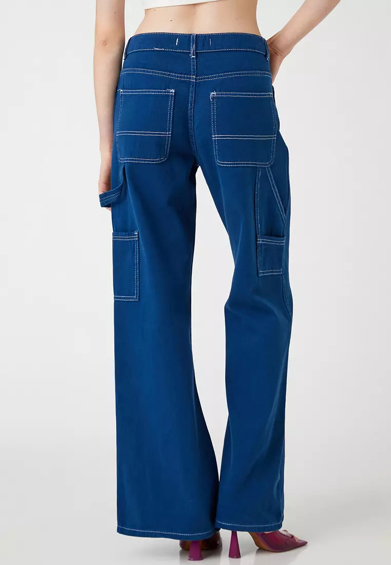 High Waist Wide Cargo Denim Pants