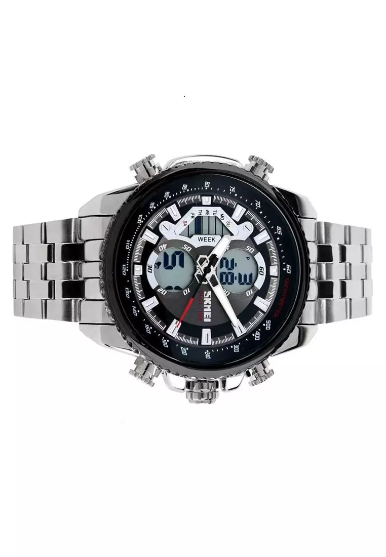 Jam Tangan Analog Digital Pria Wristwatch Dual Mode Stainless Steel Strap Waterproof BO21 ORIGINAL
