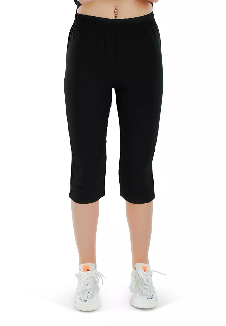 Atasan Pendek Lengan Pendek Hitam & Setelan Celana Capri Co Ord