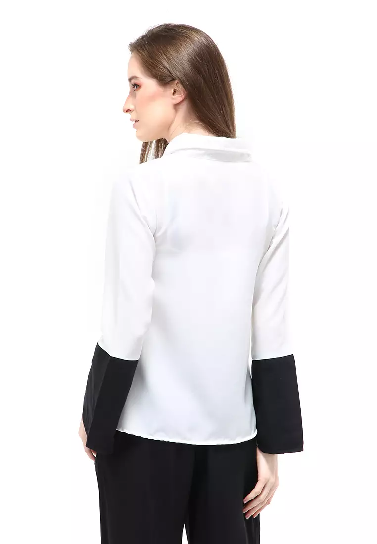 Sahila Blouse Short Sleeves Wanita Motif Polos Atasan Casual - Putih