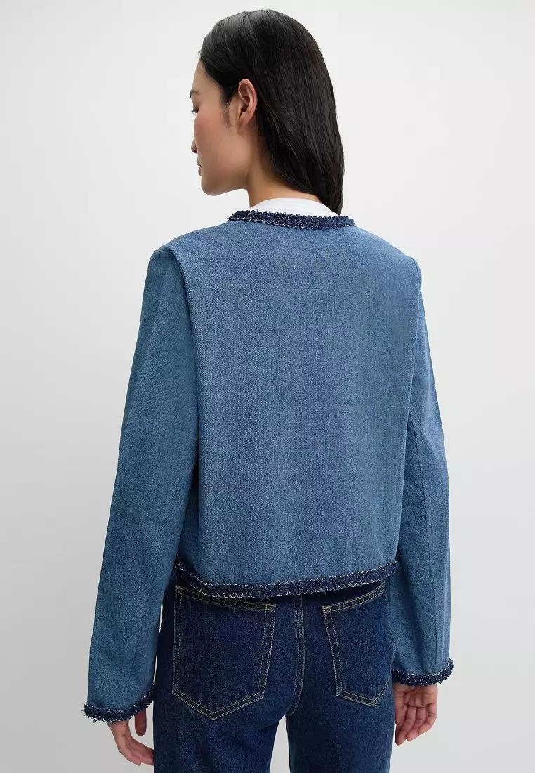 Tweed Trim Denim Jacket