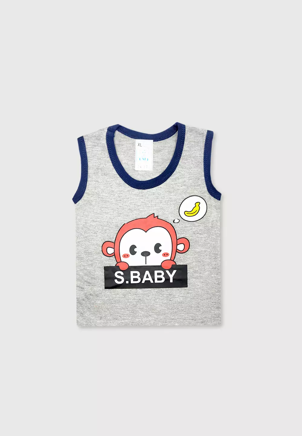 Wakakids Setelan Bayi Laki Laki Usia 12 Bulan Hingga 18 Bulan Set Baju Singlet Anak Celana Kaos Motif Baby Monkey 3407 Abu