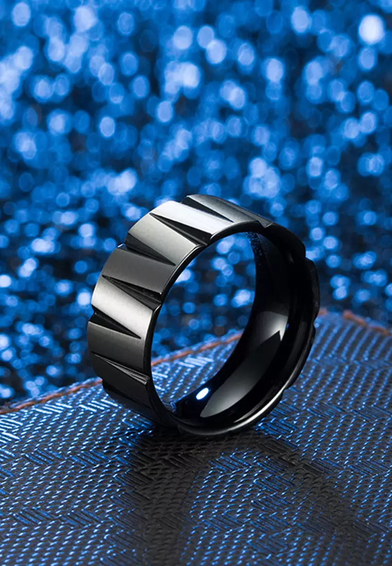 Color Matching Cone Design Brushed Finish Titanium Steel Ring JW QF-JZ216