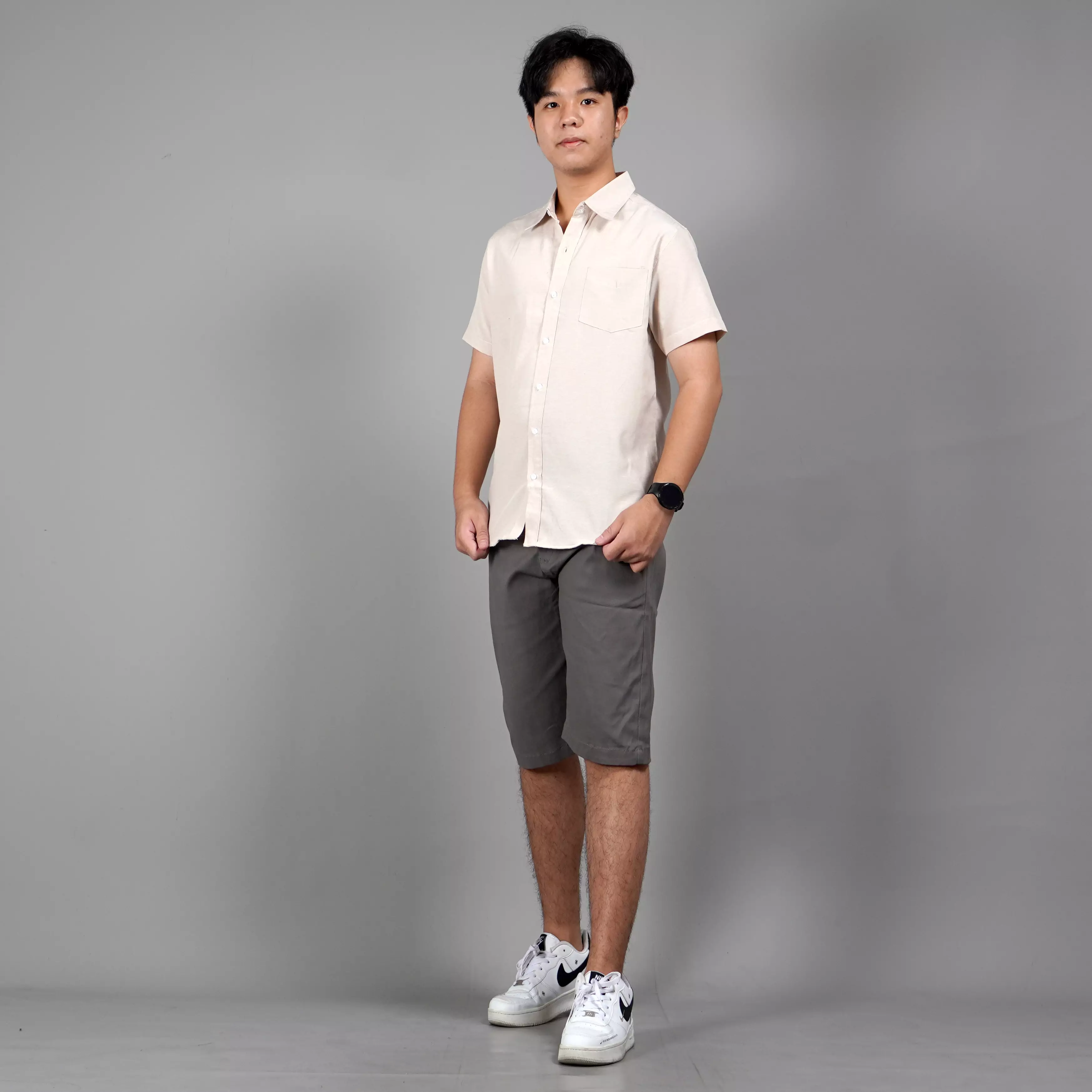 CALEB Work Shirt Casual Shirt Kemeja Pria Lengan Pendek - BEIGE