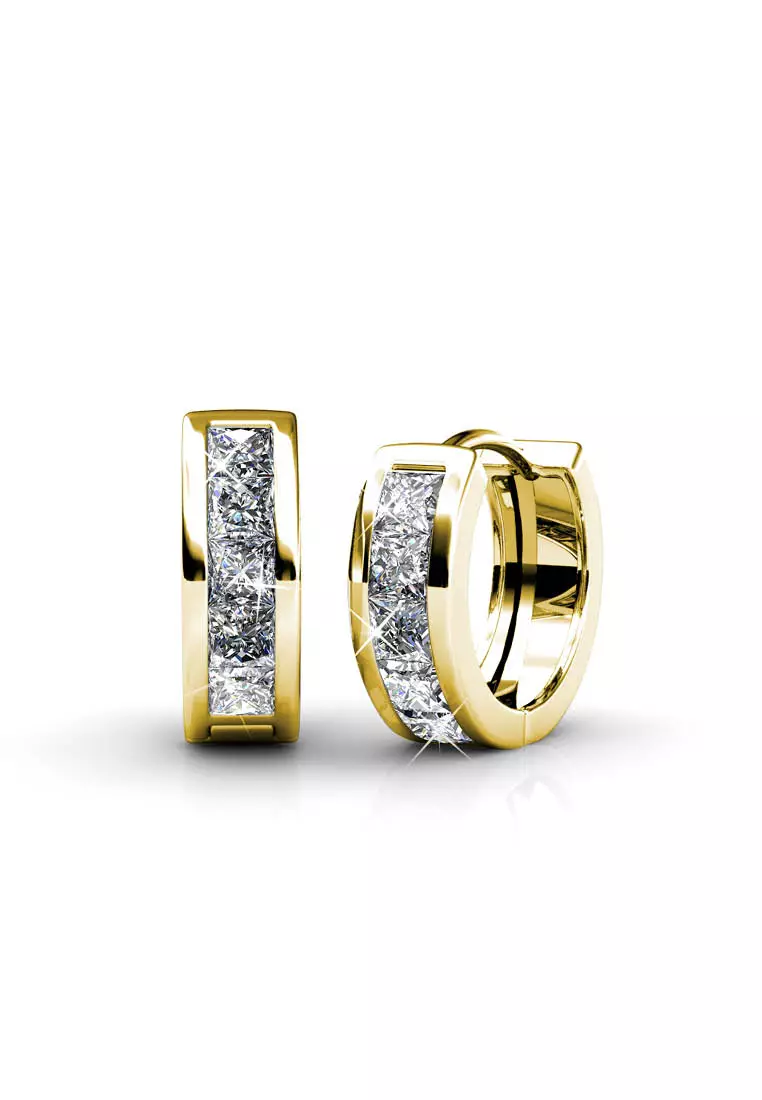 Her Jewellery Square Hoop Earrings (Yellow Gold) - Luxury Crystal Embellishments plated with 18K Gold