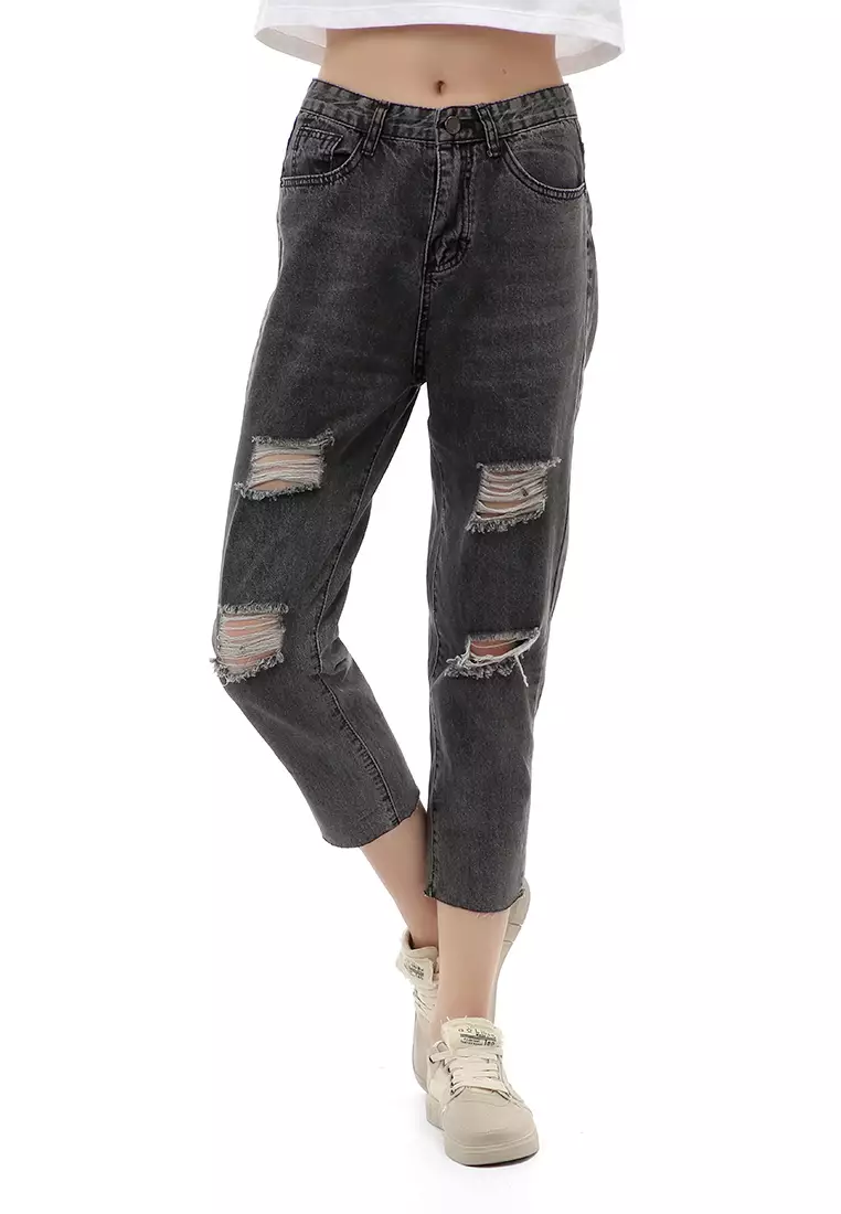 Jourel Long Pants Celana Panjang Boy Friend Ripped Jeans Wanita Material Denim ORIGINAL - Gray