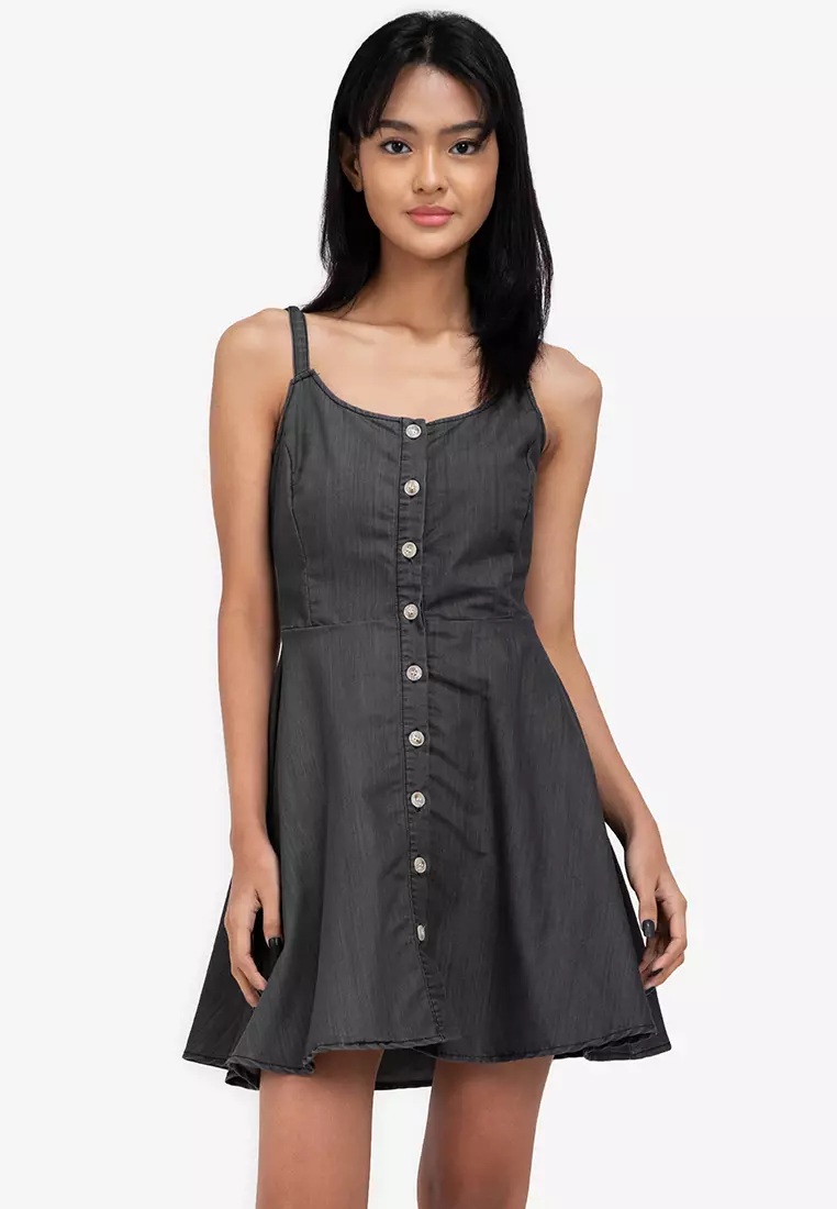 ZALORA BASICS Shirred Back Cami Denim Dress 2023 Buy ZALORA