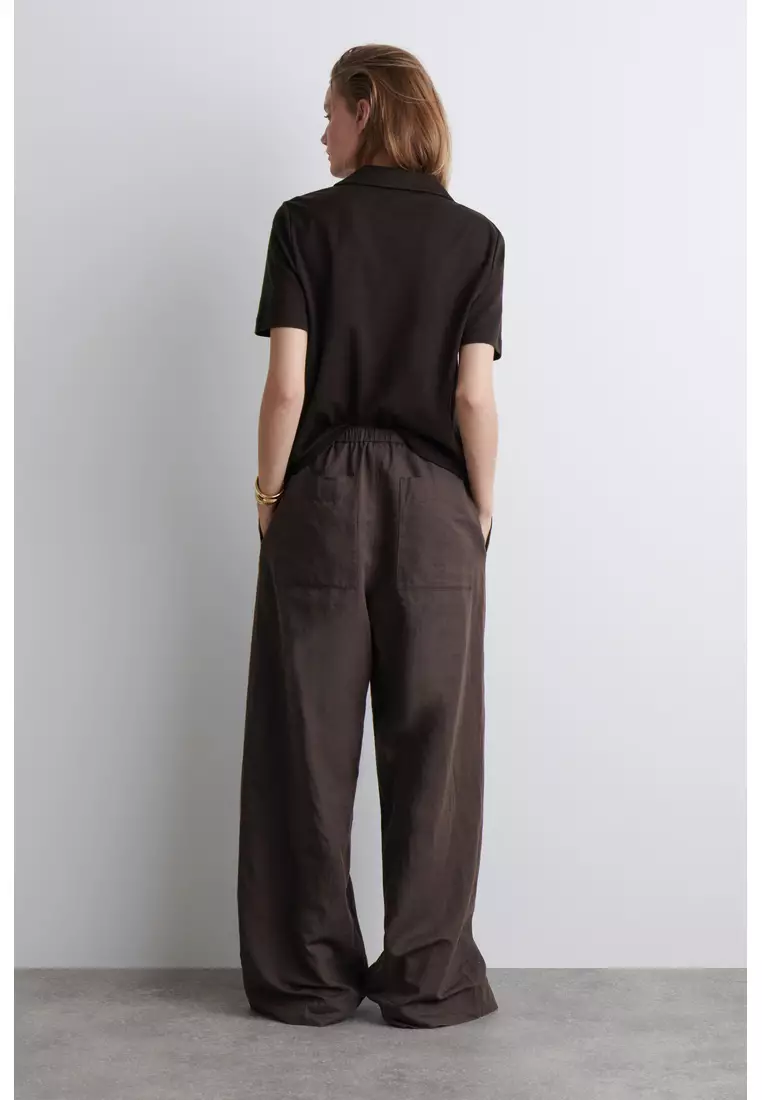 WIDE-LEG LINEN DRAWSTRING TROUSERS