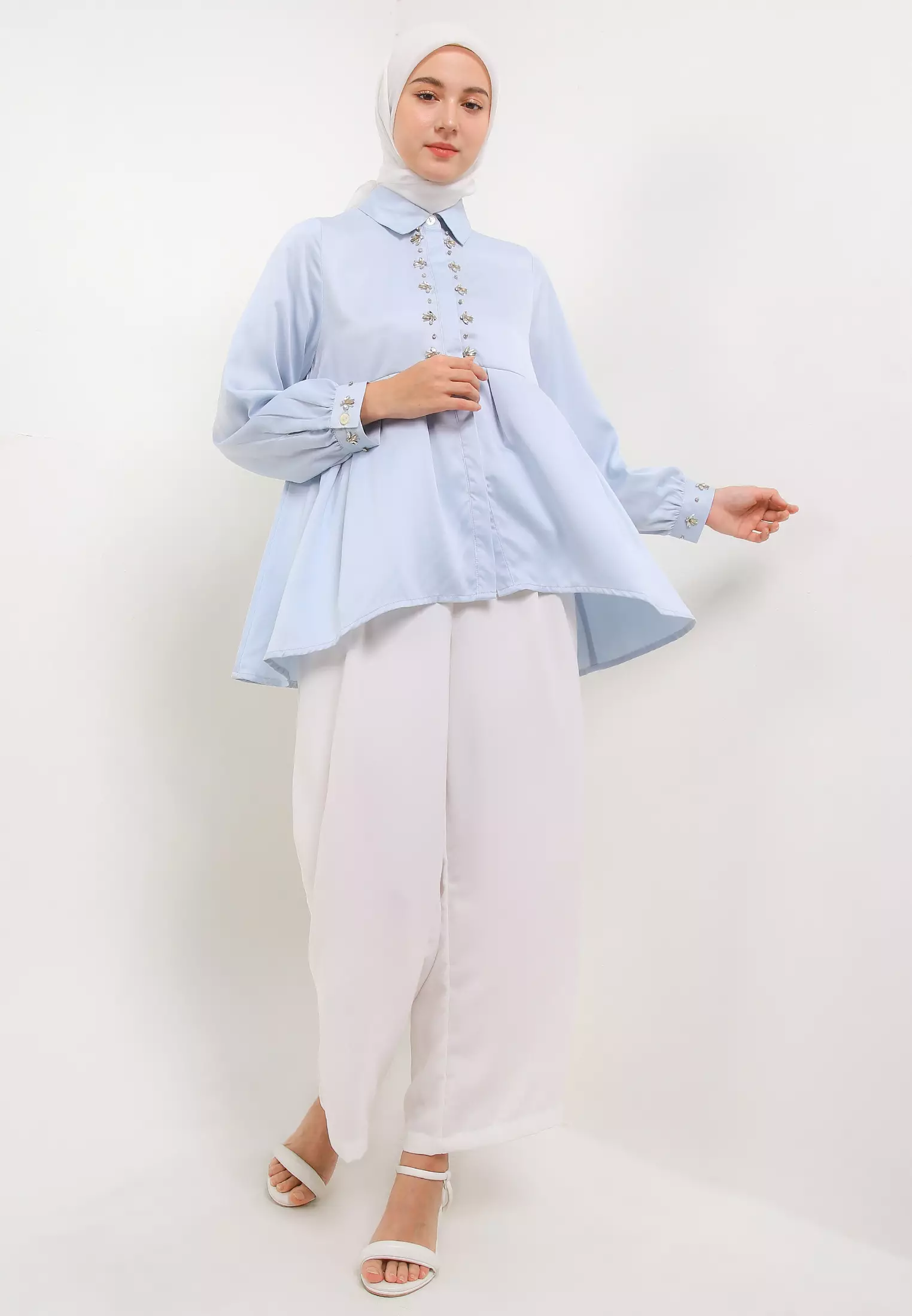 MFMW Syaucha Atasan Blouse Satin Blue With Payet