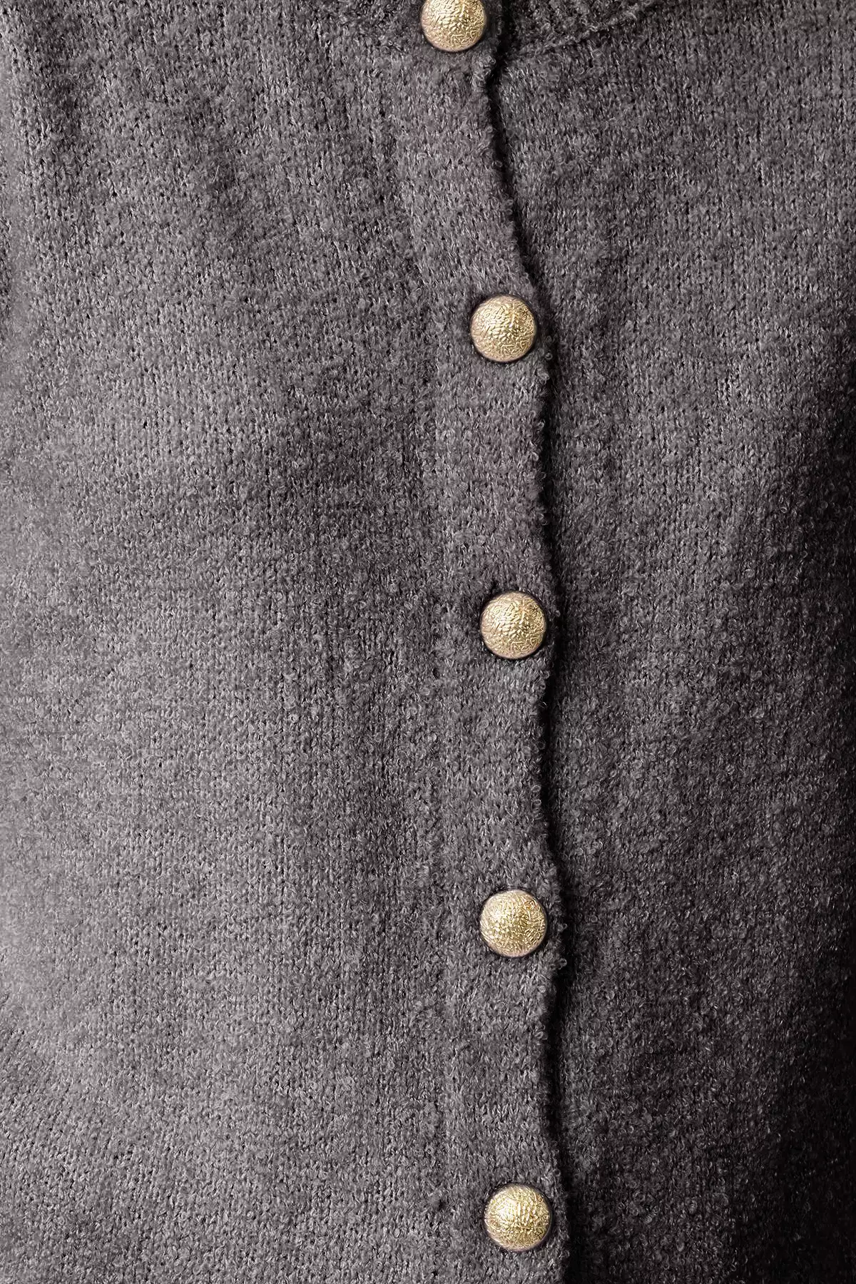 Anthracite Button Detailed Soft Texture Knitted Cardigan