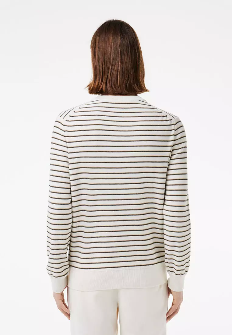 Striped Cotton Lacoste Badge Crew Neck Sweater