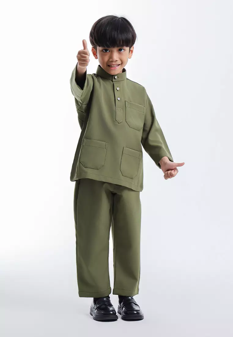 Alain Delon Baju Melayu Cekak Musang Budak - 19026501-45LeafGreen