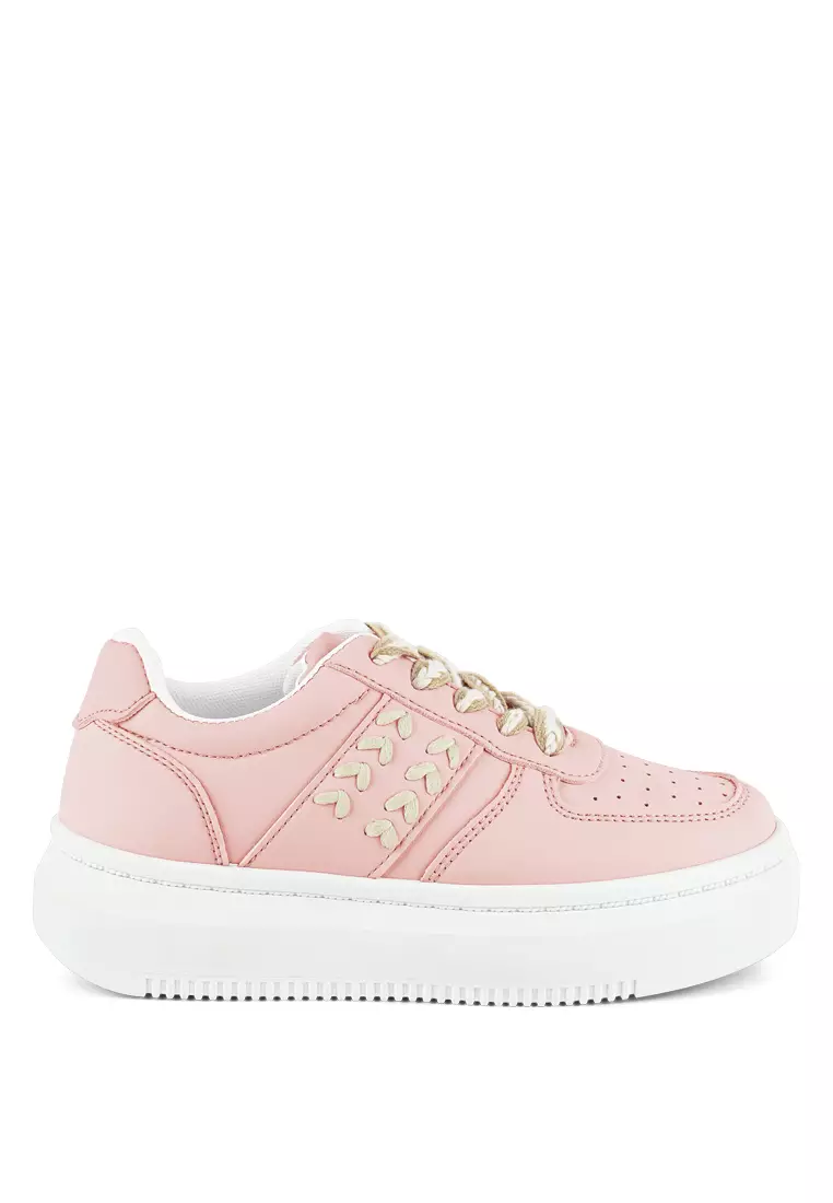 Discount on London Rag  shoes - SKU: Faux Leather Cross Stitch Detail Sneakers In Blush