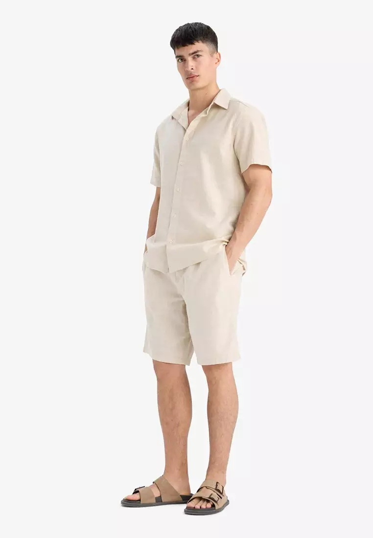 100% Cotton Linen Look Bermuda Shorts