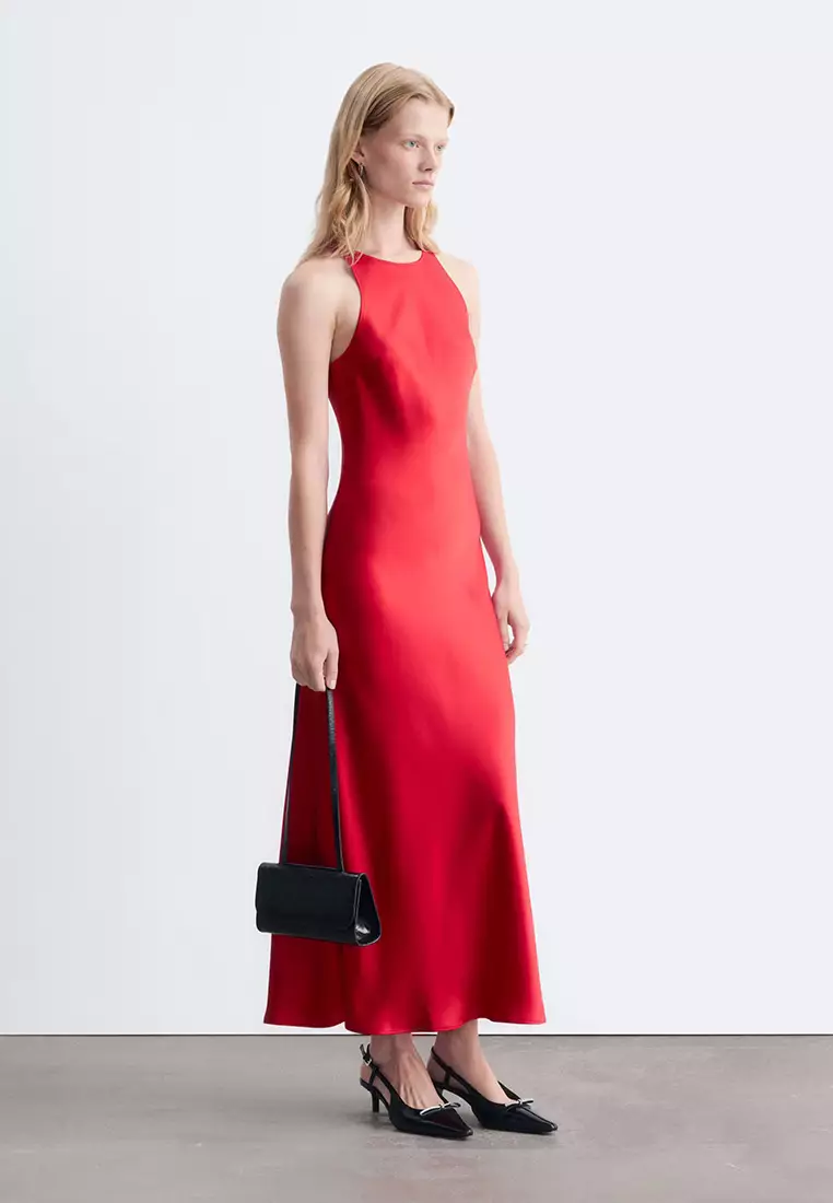 Sleeveless Satin Midi Dress