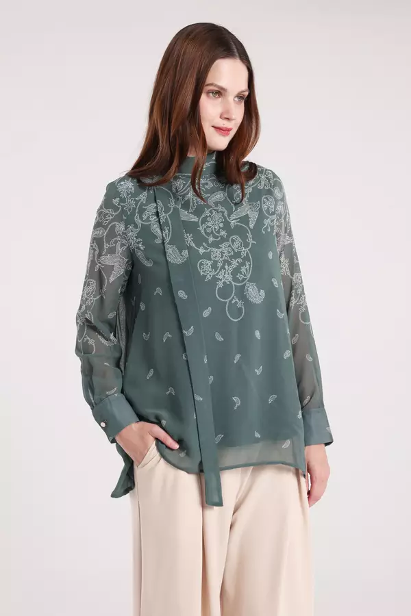 MINIMAL - Lacy - Blus Chiffon Motif Paisley - Green