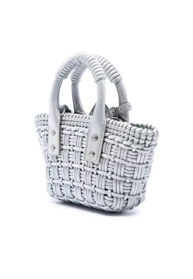 Pre-Loved Balenciaga Metallic Faux Leather Bistro Basket Bag Xxs