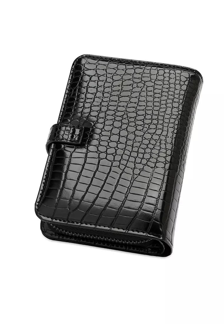 Women's Croc Wallet with Coin Compartment - Black