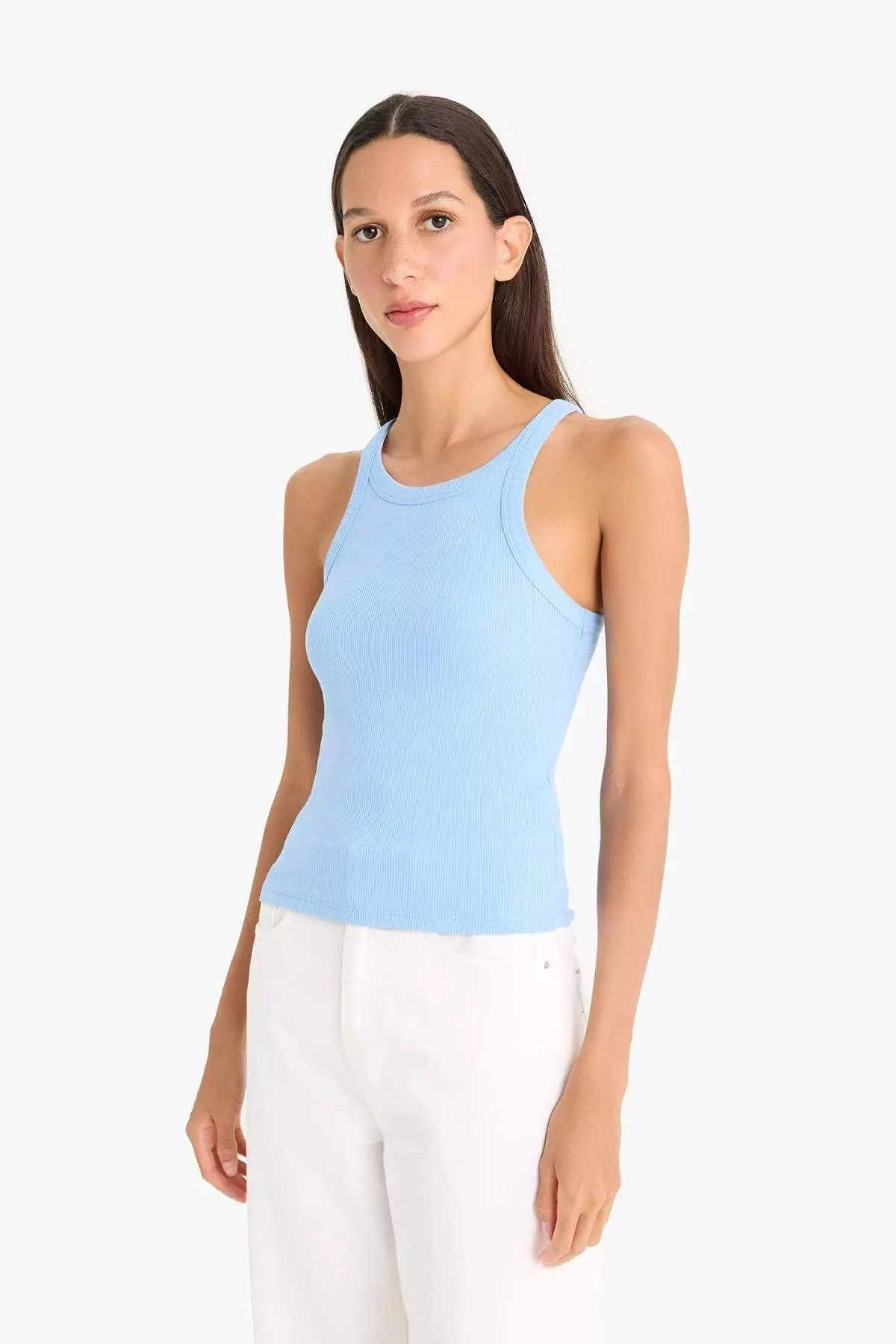 Slim Fit Slim-Fit Halter Neck Basic Plain Ribbed Camisole Undershirt E2176Ax25Sp