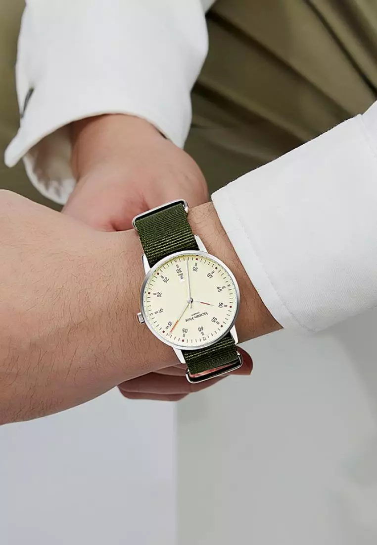 Men's Casual Watch φ39mm Round Dial Nylon Strap Bauhaus Style Calendar Function Waterproof Watch Orton-Dark Green