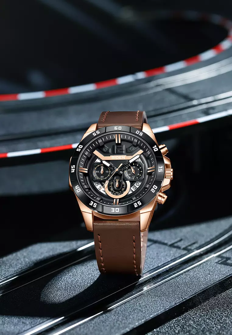 Jam Tangan Pria Original Multifungsi Analog & Digital Anti Air Tali Kulit Jam Tangan Cowok brownblack