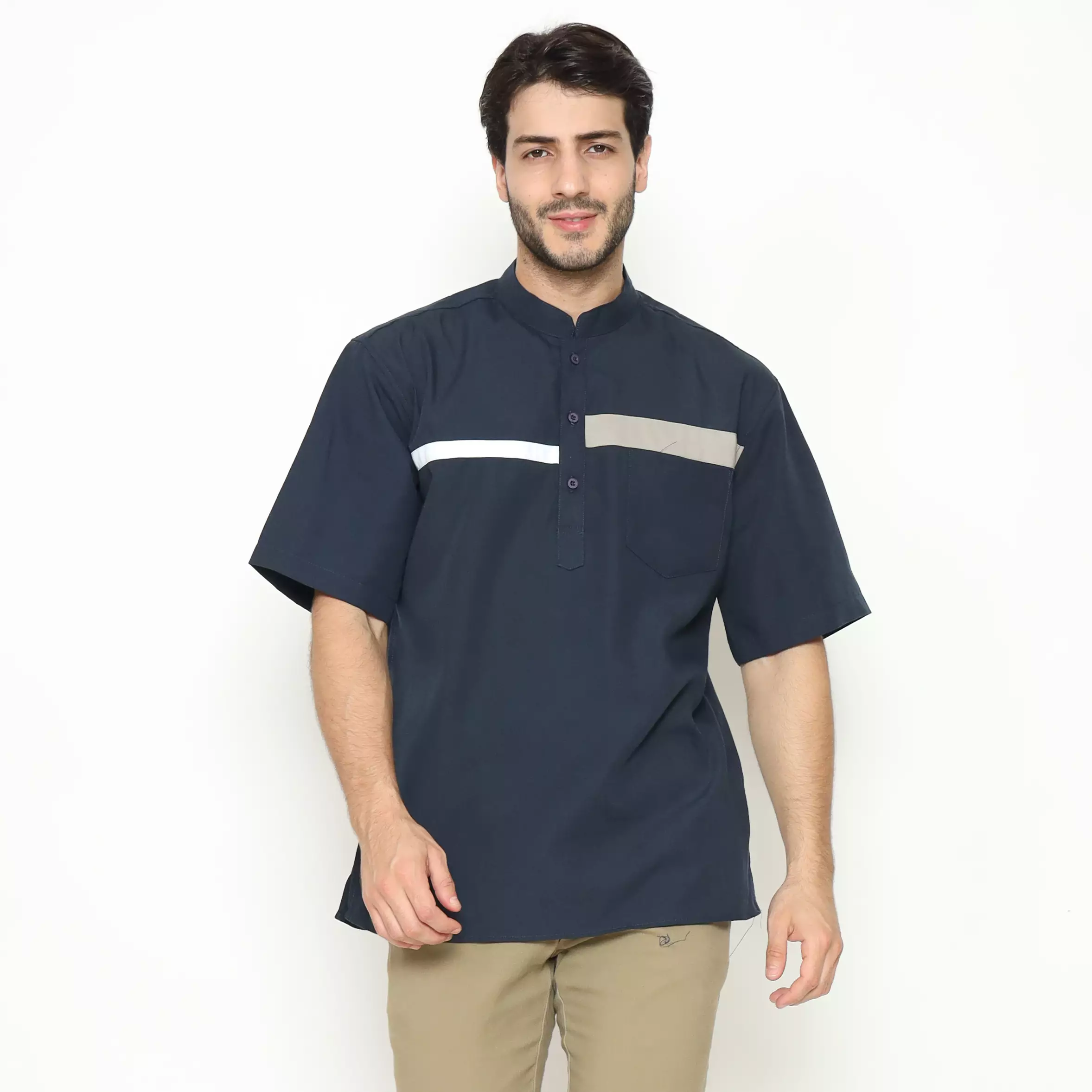 AMK Kemeja Koko Pria Lengan Pendek KK BB 005 S/s Cap 6 Navy