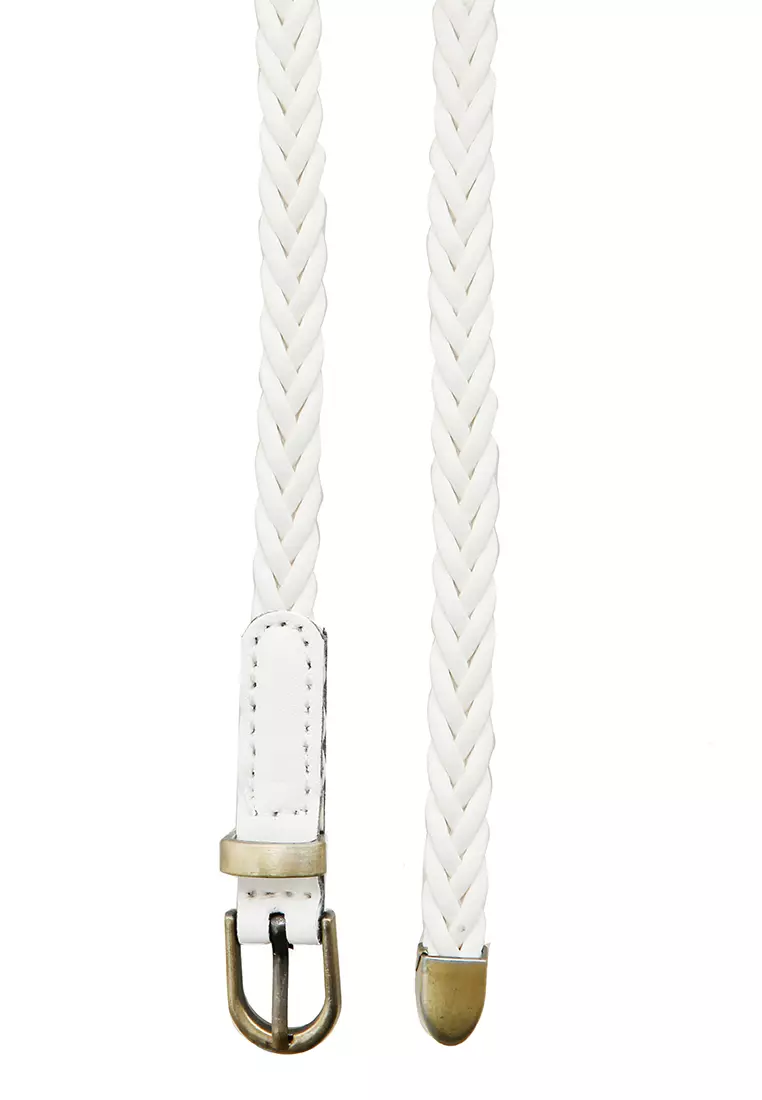 Imani Aksesoris Fashion Wanita Ikat Pinggang Model Kepang Casual Belt Slim Design Material Leather ORIGINAL - White