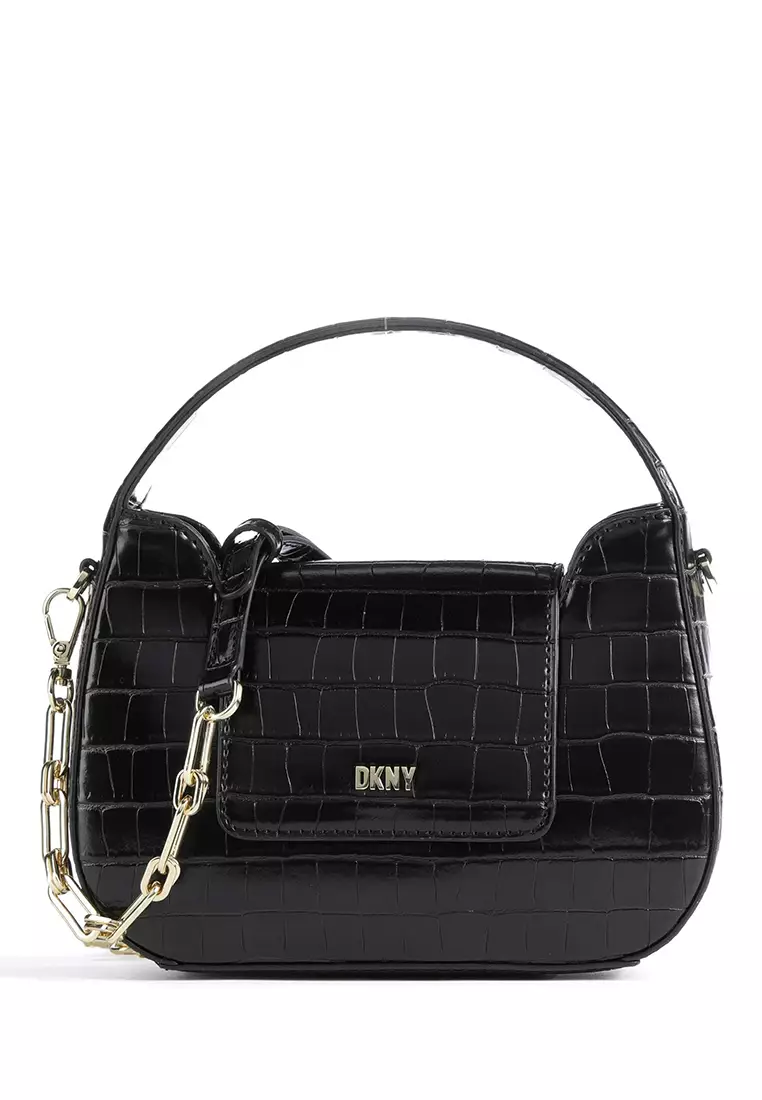 DKNY Black Saffiano Leather Sara Top Handle Mini Crossbody Sachet Bag
