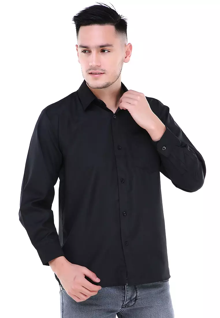 Dwan Shirt Lengan Panjang Pria Formal Material Cotton Double Twist ORIGINAL - Black
