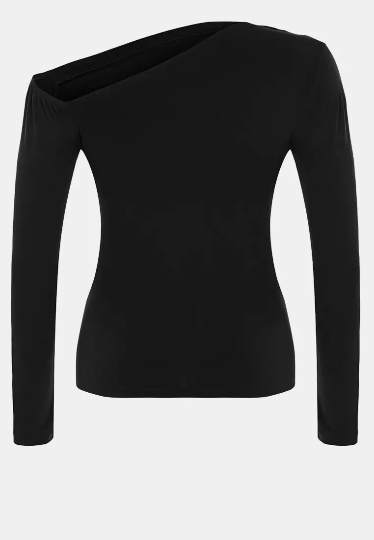 Plus Size Asymmetric Collar Blouse