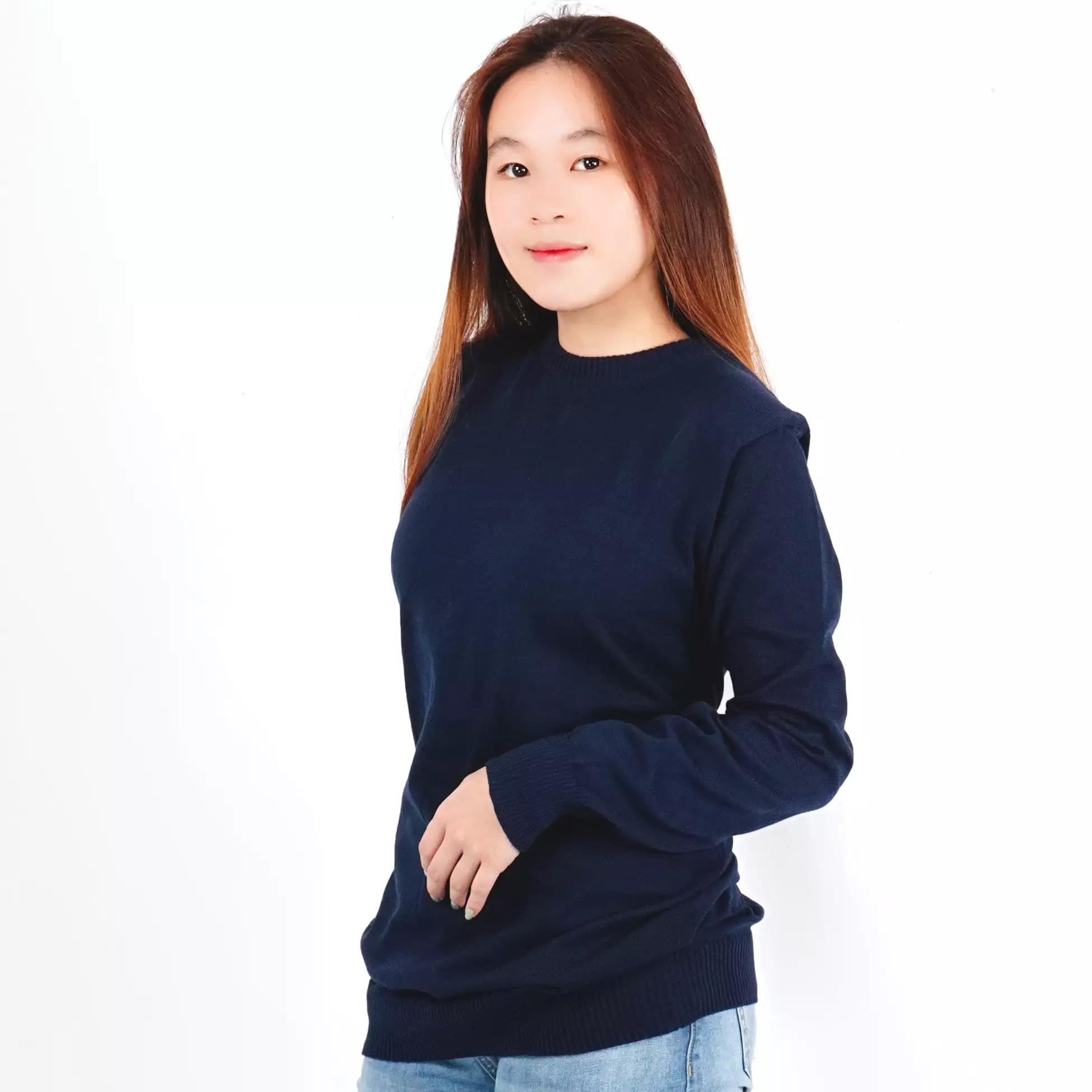 ONIE Knit Sweater Rajut Wanita Sweter Leher O Knit Outer O Neck Fashion Wanita - NAVY