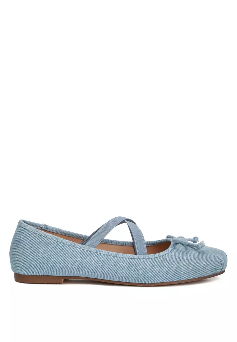 Discount on London Rag  shoes - SKU: Blue Criss Cross Strap Ballet Flats