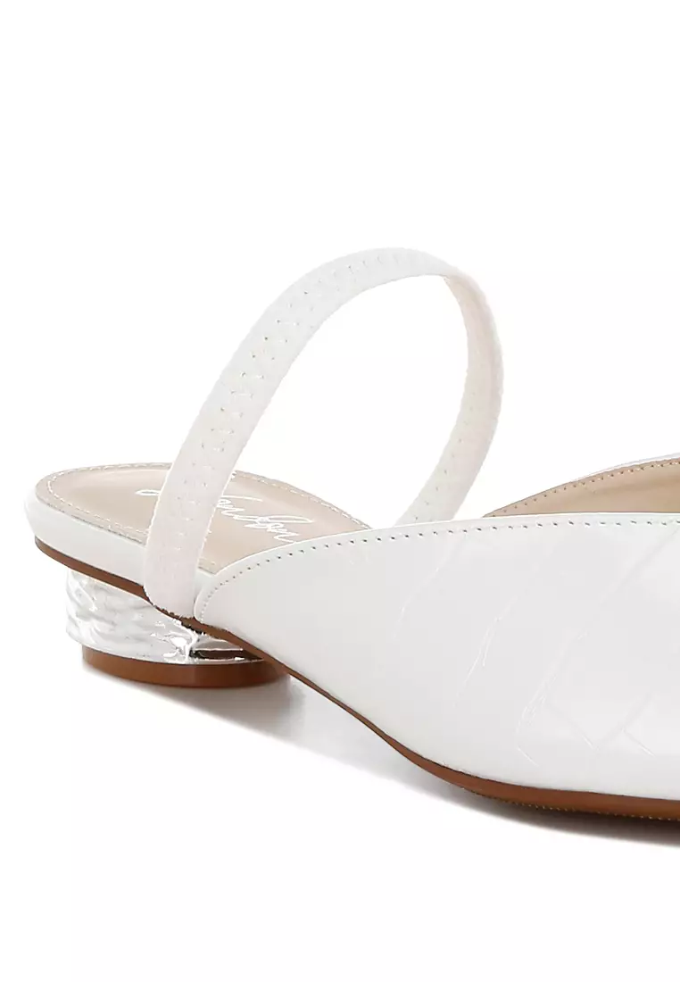Fantasy Heel Croco Mules In White