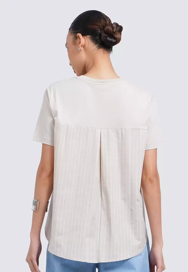 Short Sleeve Top with Contrast Fabric TAUPE