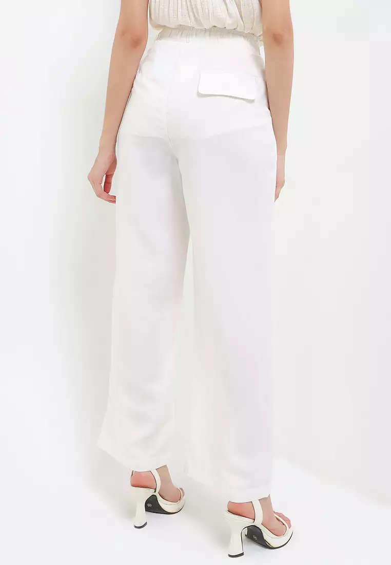 Single Pleats Semi Linen Wide Leg Trousers