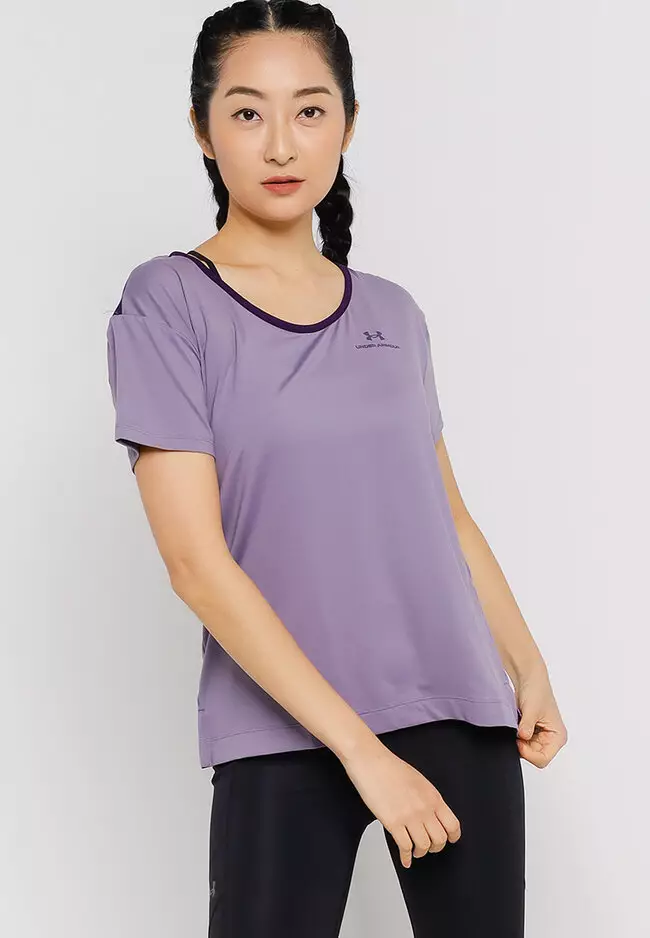 Under armour t shirts purple women on sale