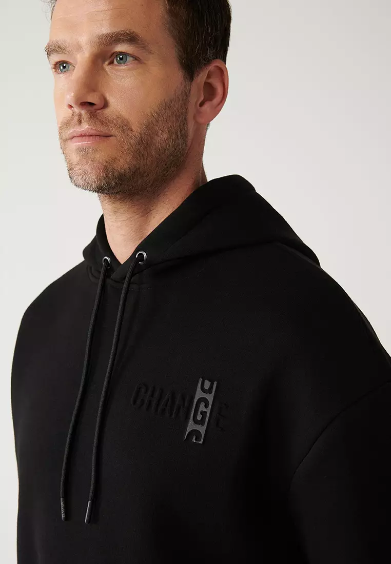 Men's Black Hooded 3 Thread Raised Sweatshirt A32Y1190