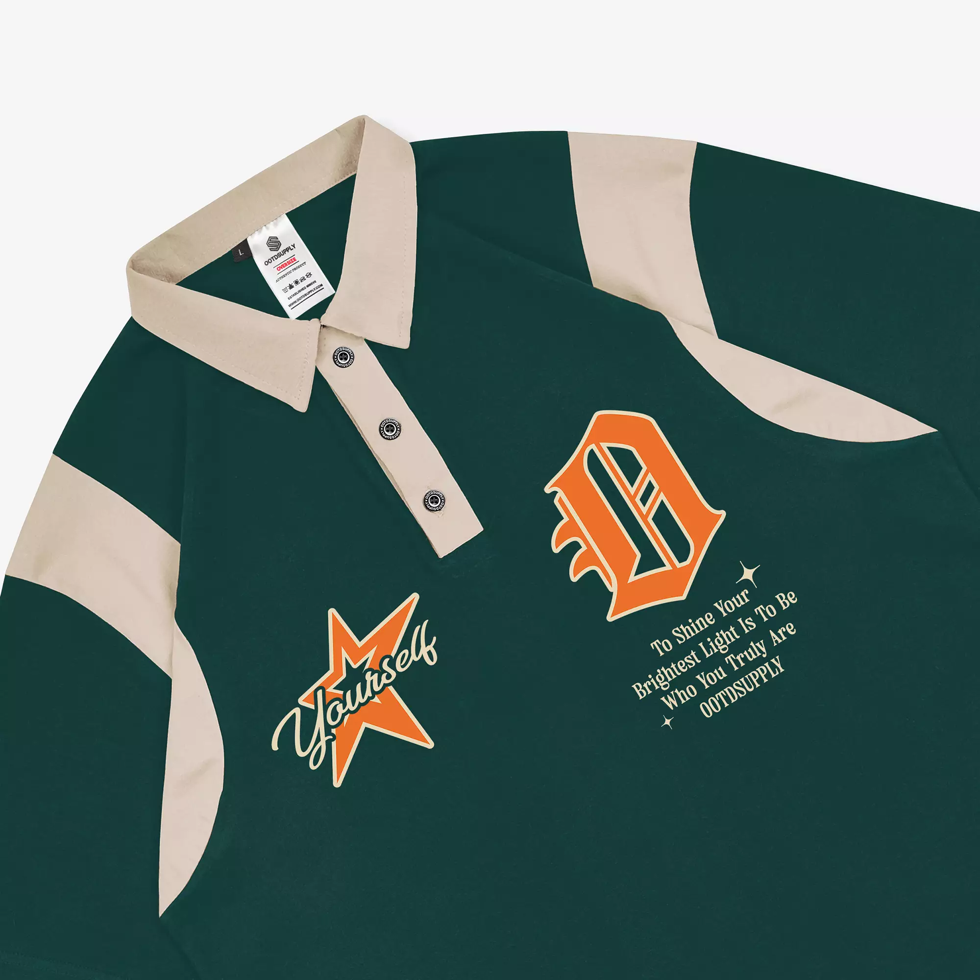 OOTDSUPPLY Oversize Rugby Polo shirt Yourself Green-Mocca | Kaos Polo Pria dan Wanita OVZ-PSRGM019