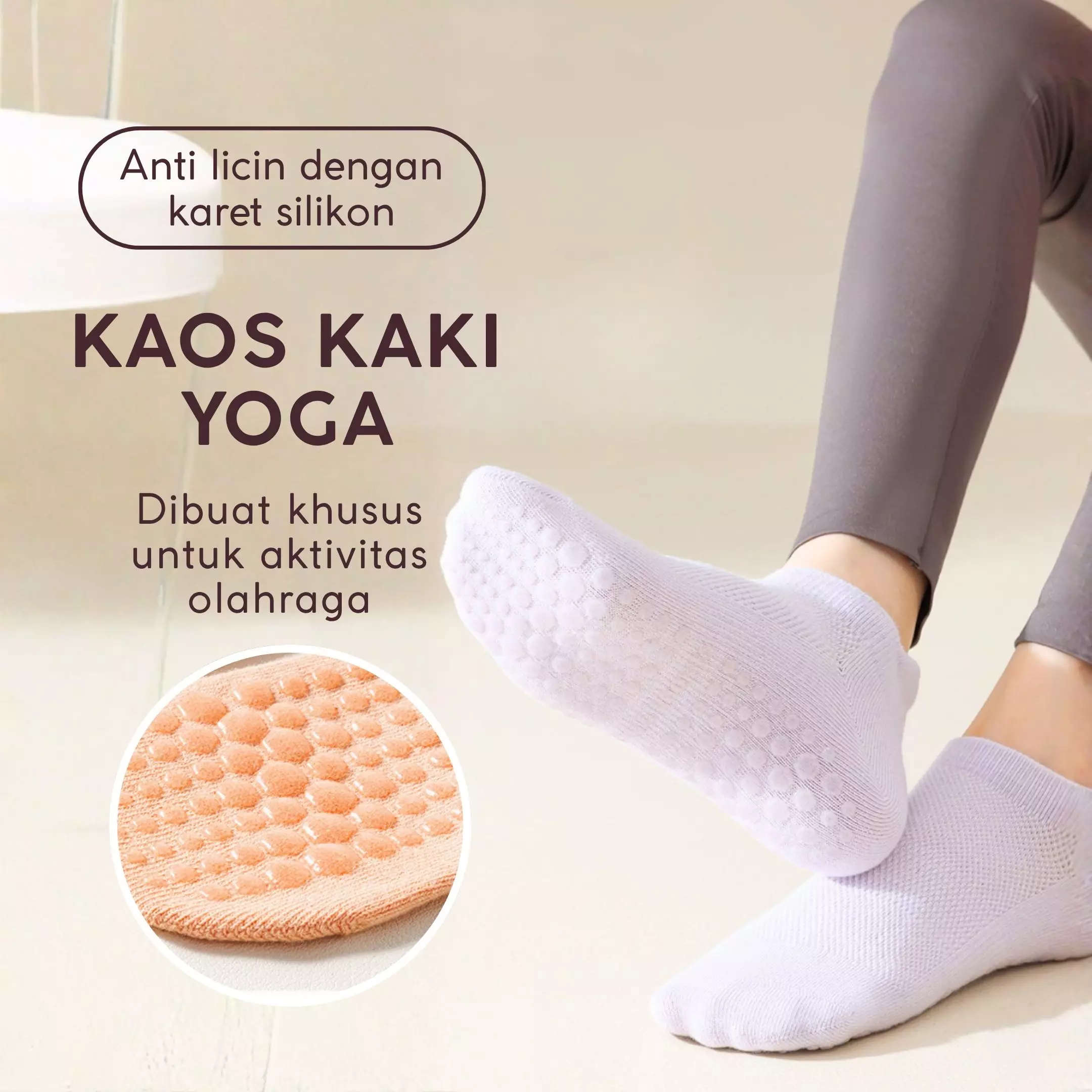 Wakakids Kaos Kaki Pendek Olahraga Wanita Anti Slip Sport Socks Yoga Pilates Senam Gym Venrz Putih