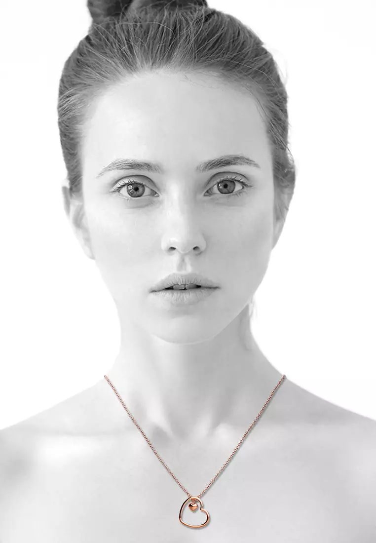 Solid 925 Sterling Silver Rose Gold Filled Joined Heart-Shaped Pendant Necklace