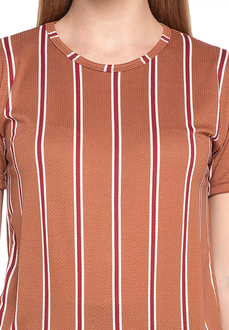 Caldwell Blouse Salur Short Sleeves Atasan Wanita Relaxed Fit - Mocca