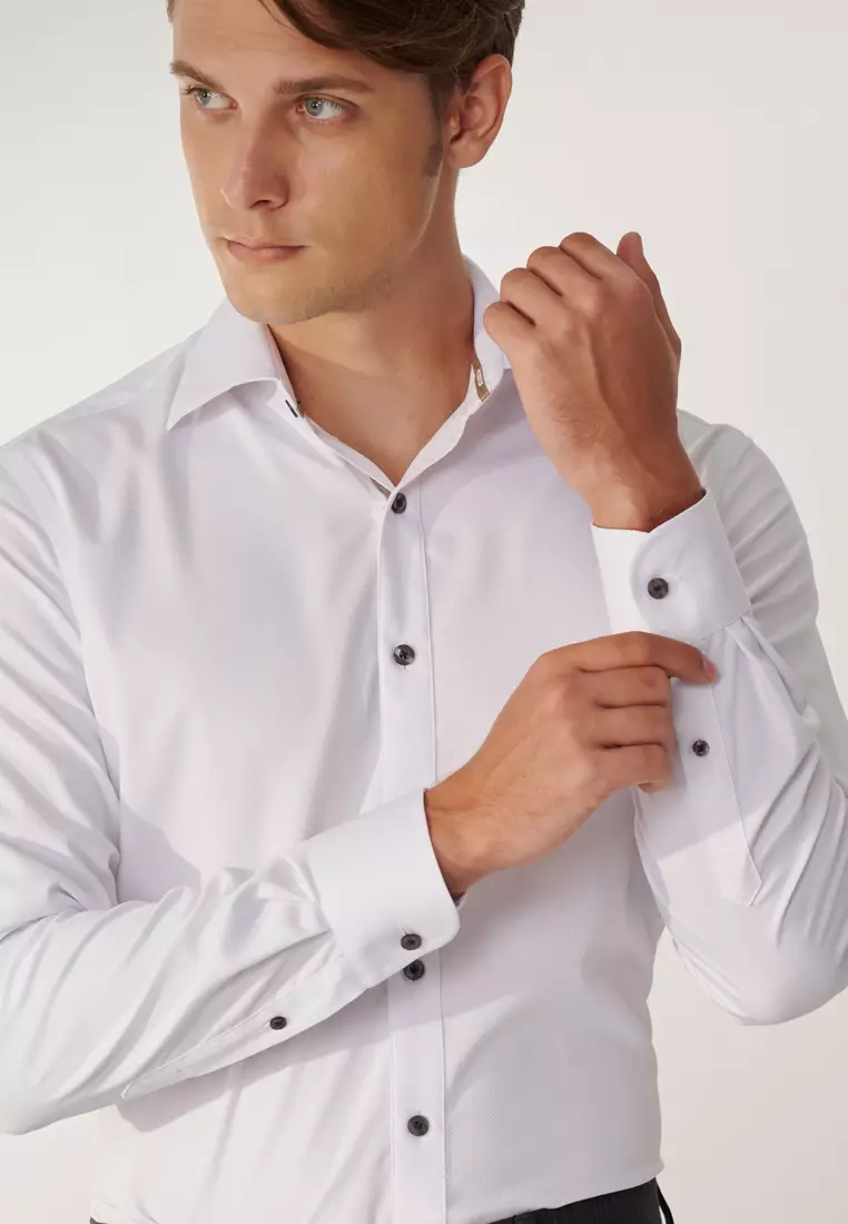 White Textured Slim Shirt