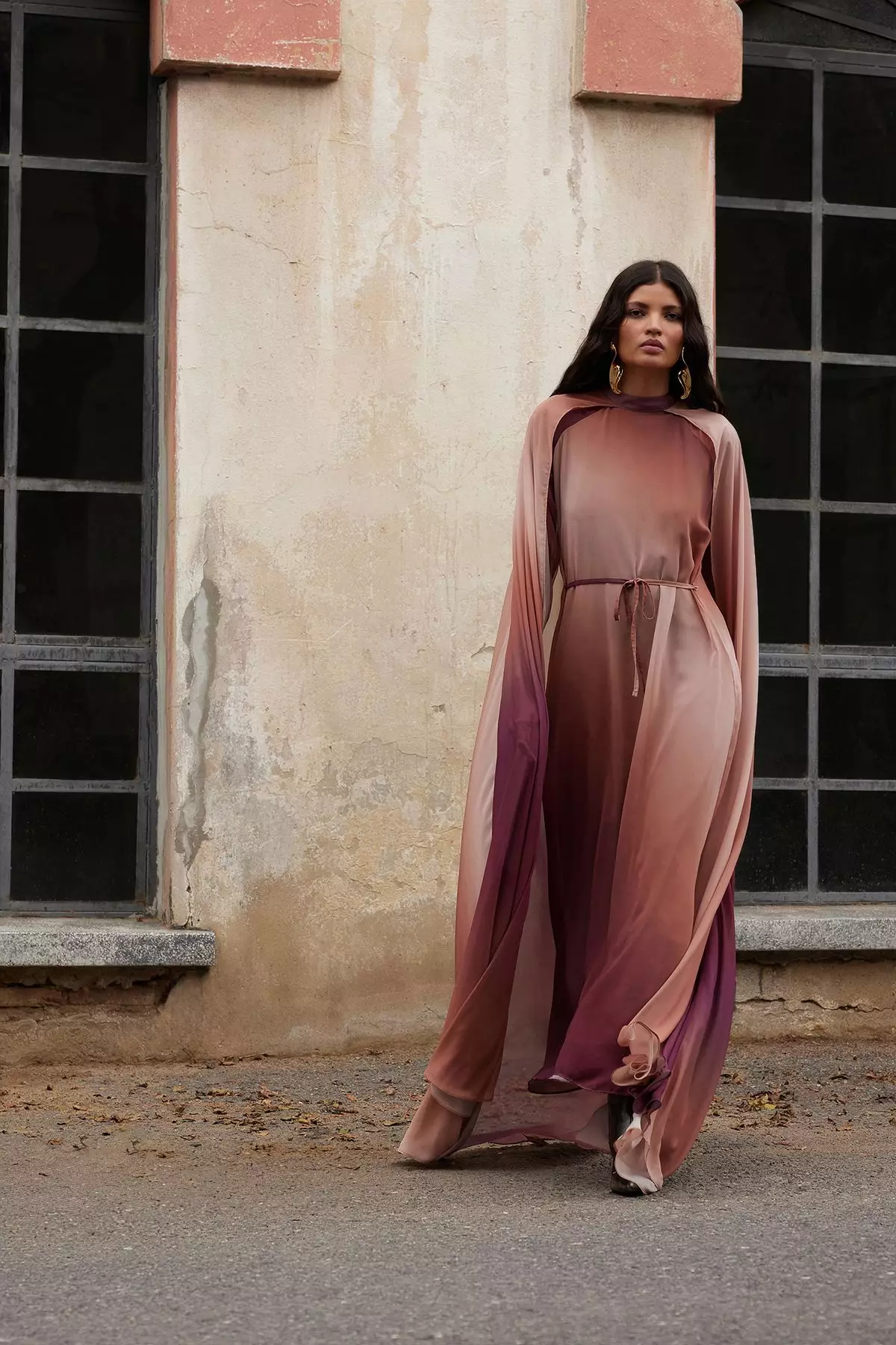 X Ai Brown Gradient Cape Evening Dress Tctaw25Db00019