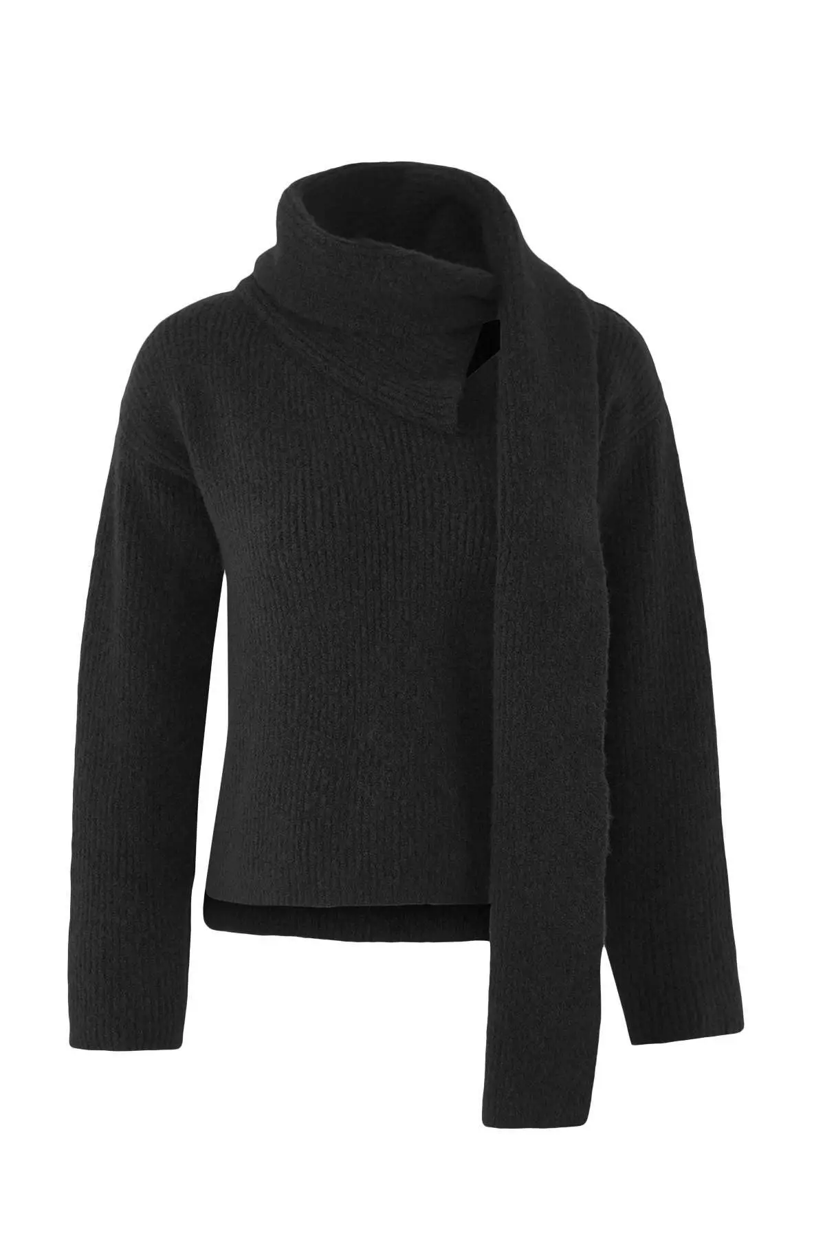 Anthracite Wool Blend Beard Yarn Shawl Collar Detailed Knitwear Sweater Twoaw26Kz00008