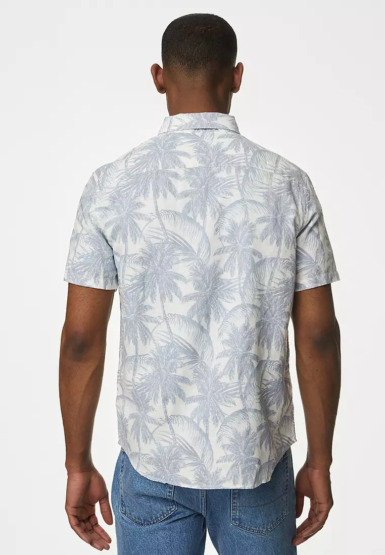 Easy Iron Cotton Linen Blend Print Shirt